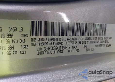 2018 Dodge Journey Gt из США, поврежденный, VIN 3C4PDCEG4JT380619